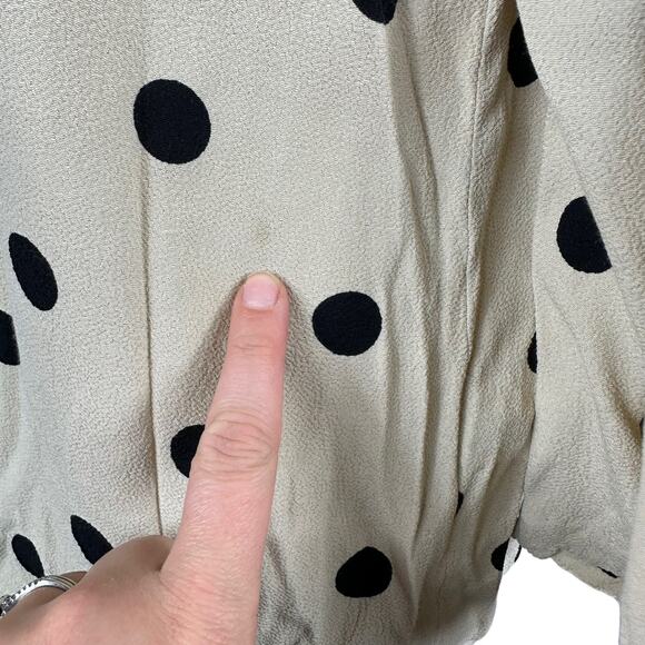 KATE SPADE Deco Dot Cream Black Polka Dot Crepe Blouse Women's 10 Preppy Chic - Picture 4 of 6